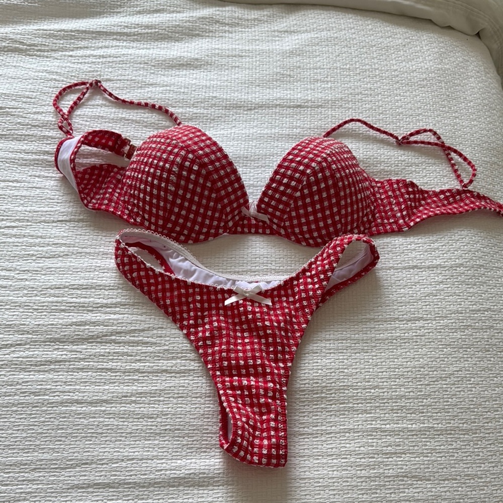 White Fox Boutique Red Checkered Bikini